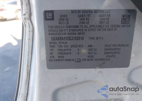 2012 Buick Enclave z USA, uszkodzony, nr VIN 5GAKRAED3CJ163810